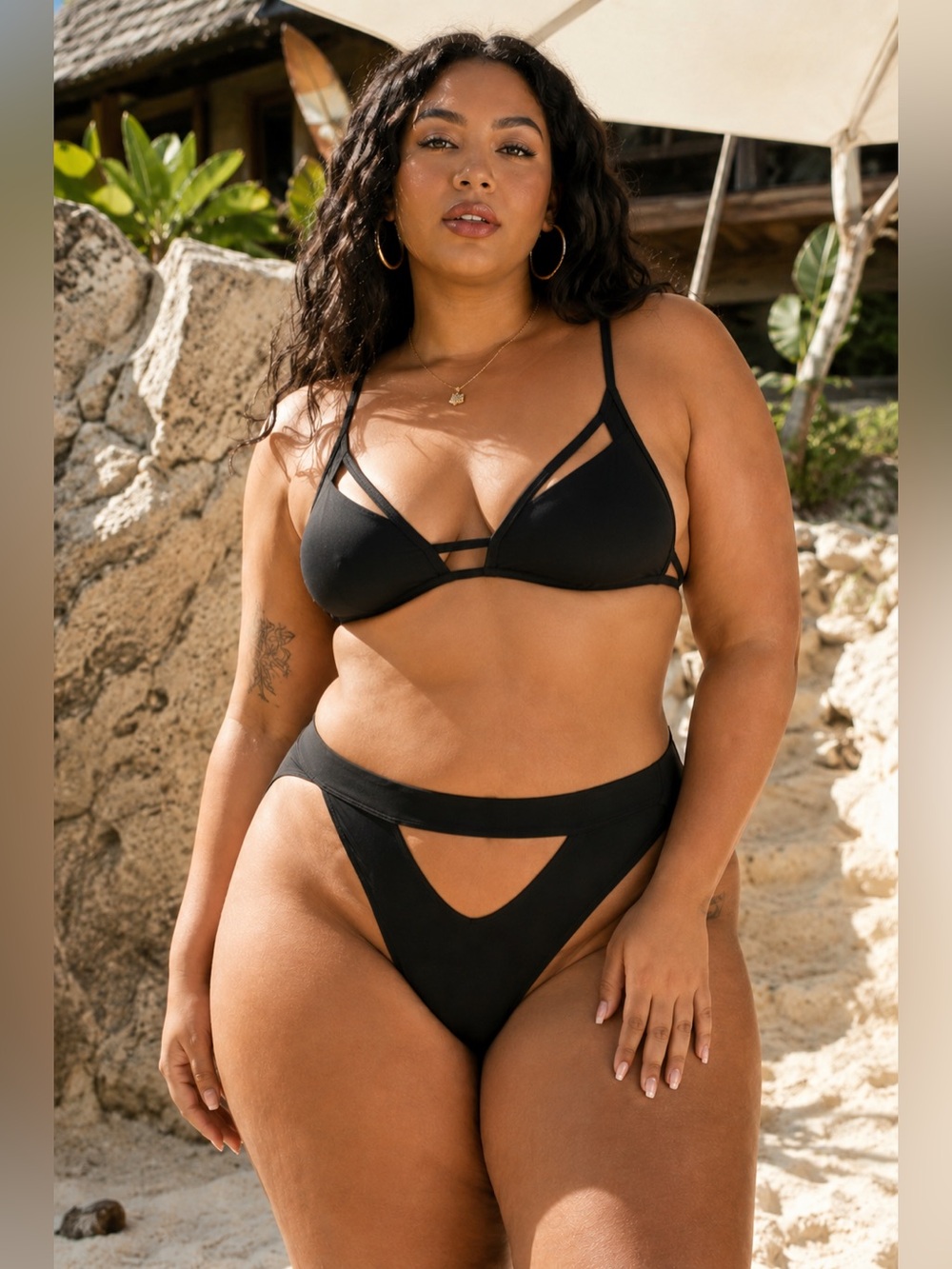 NBD Quinn Bikini Bottom XL Black Cutout High Leg Swimwear REVOLVE NWOT